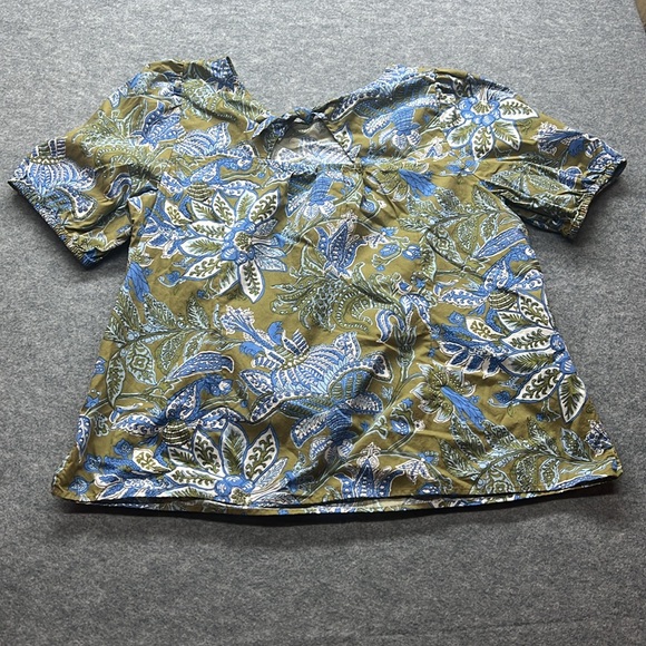Talbots Tie Back Cotton Poplin Puff Short Sleeve Blouse Top in Lively Floral - Picture 5 of 5